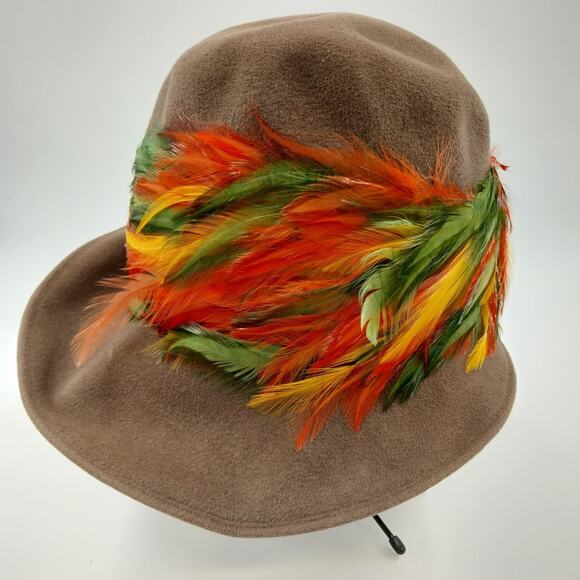 Mr Josephs Original Brown Fedora Felt Coche Hat w Multicolor Feathers New York main image 8